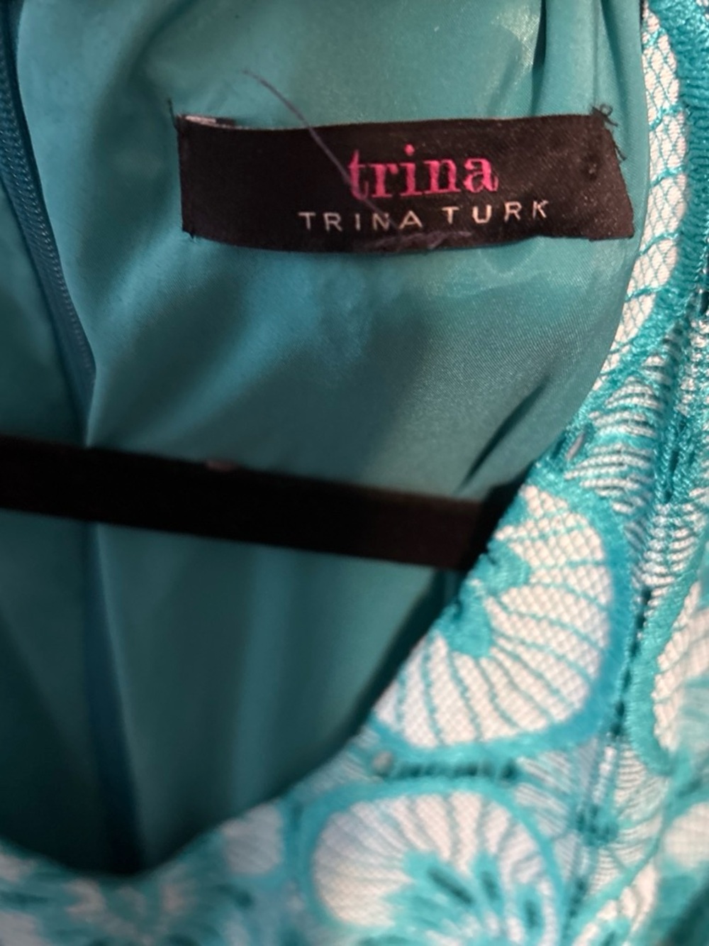 Trina Turk Teal Lace Overlay Dress